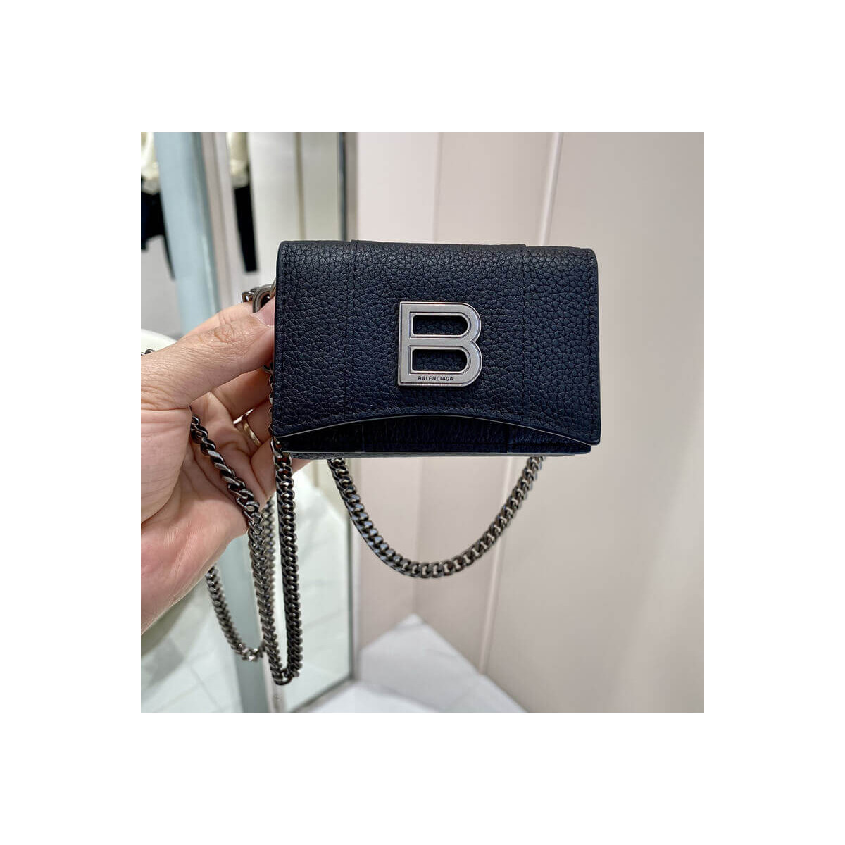 Balenciaga Black Hourglass Chain Strap Leather Wallet