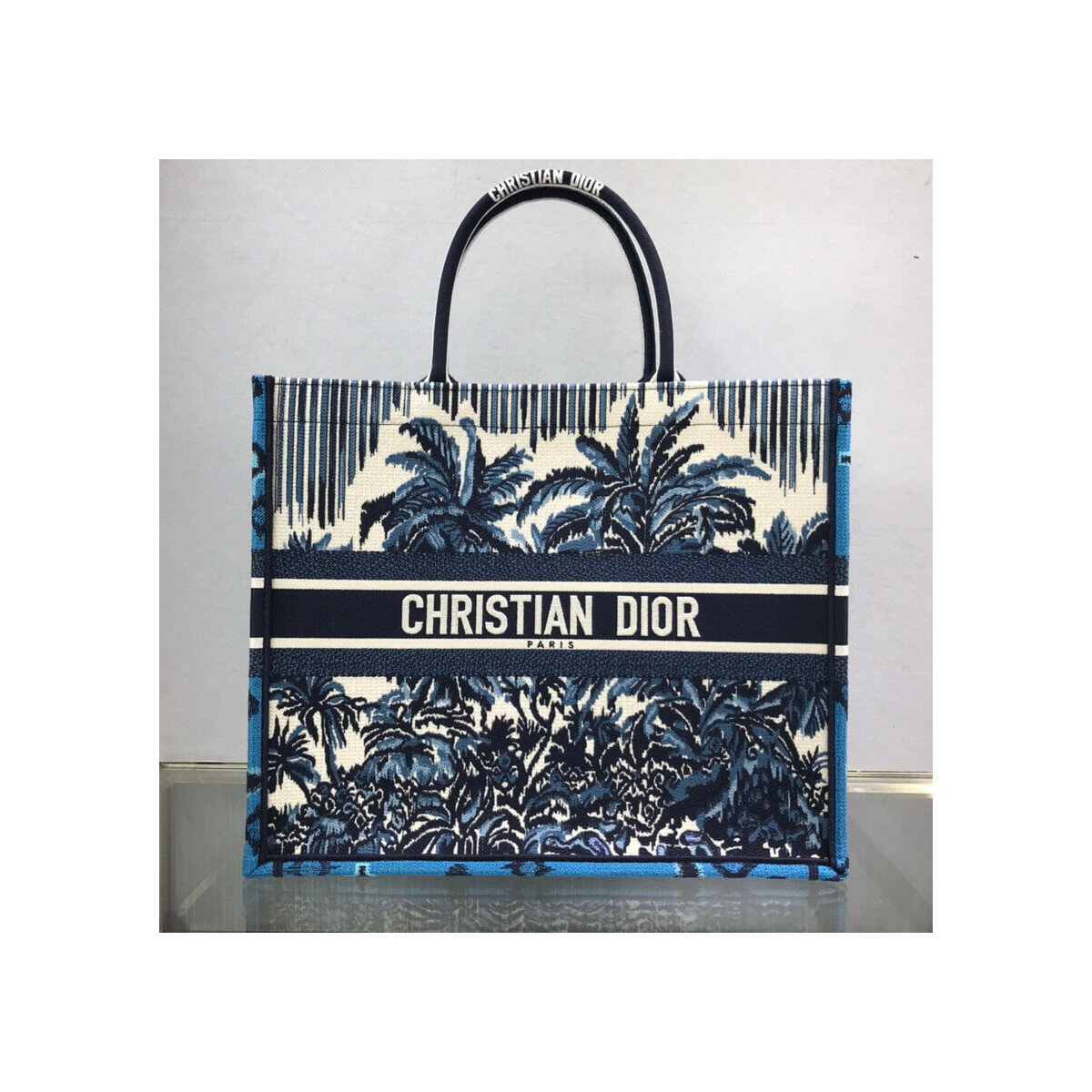 Dior Book Tote in Blue Palms Embroidery M1286