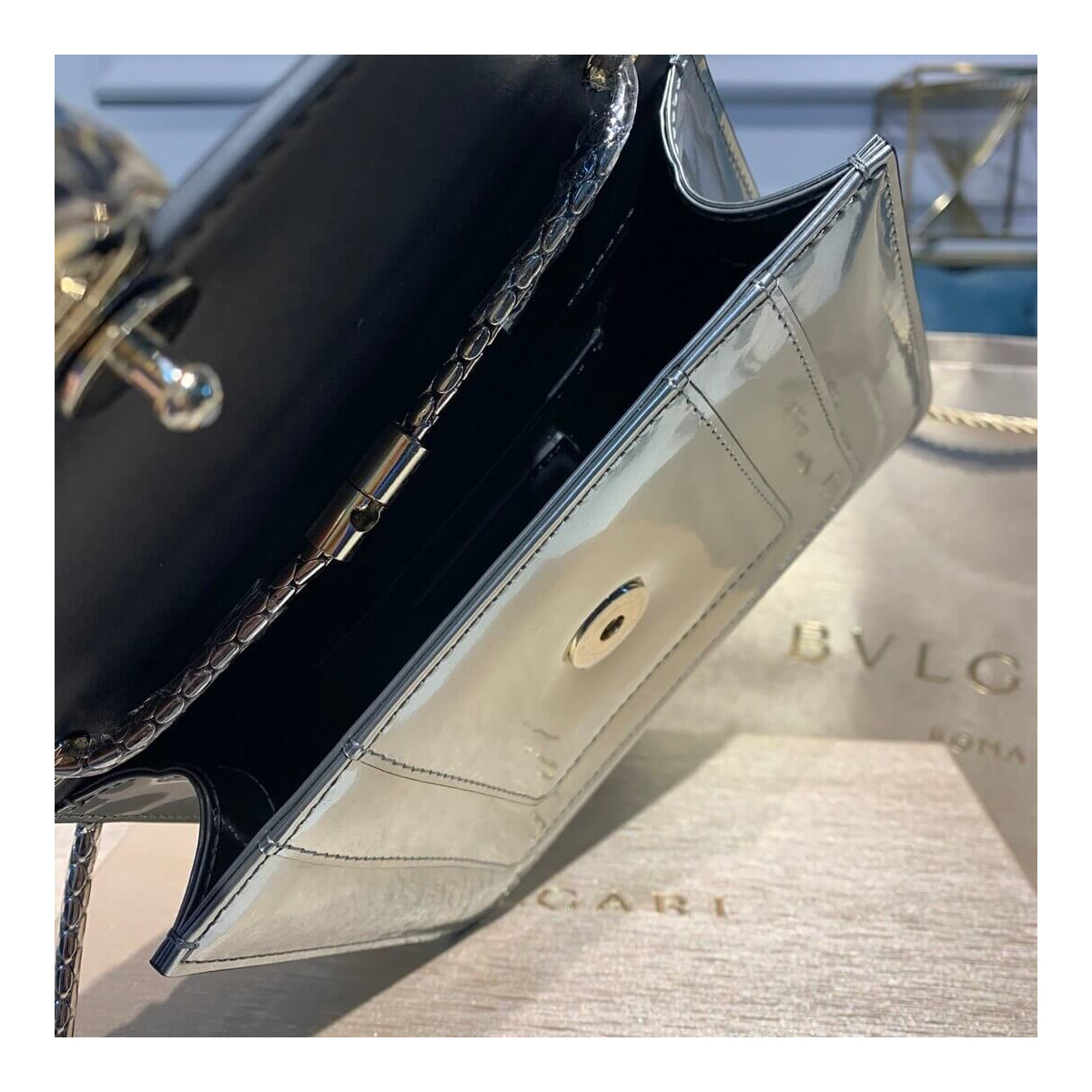 Bvlgari Serpenti Forever 20cm Crossbody Bag in Silver Brushed Metallic 281205