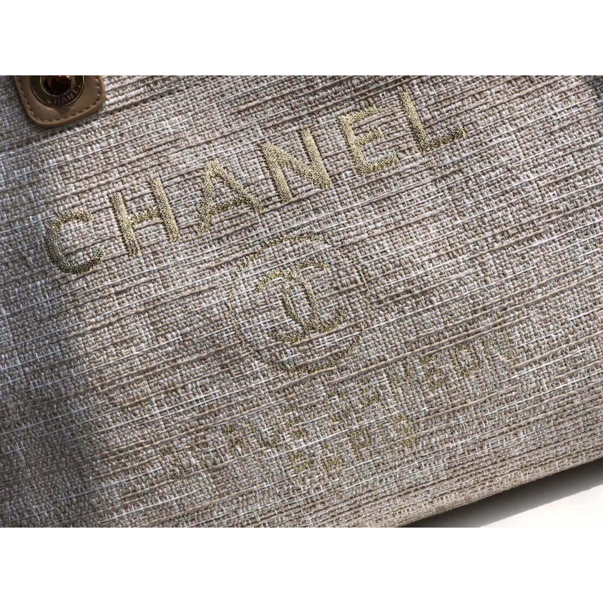 Chanel Deauville Tote 38cm Canvas Bag A66941 Cream / Beige