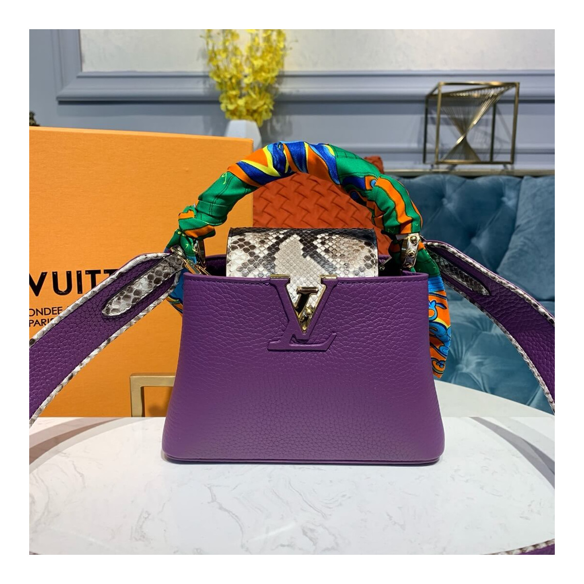 Louis Vuitton Taurillon And Python Leather Capucines Mini N97075