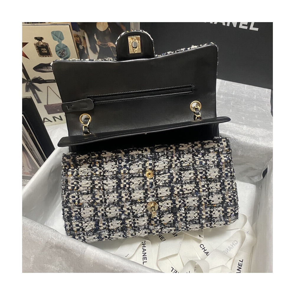 Chanel  Classic Flap Bag in Black/Beige Glittered Tweed 1112