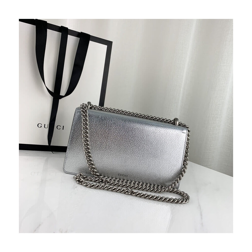 Gucci Dionysus Small Shoulder Bag in Silver Lame Leather 499623