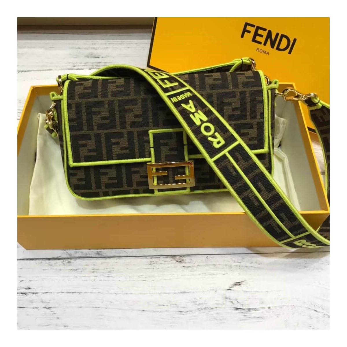 Fendi Roma Amor Fabric Baguette Bag 8BR600