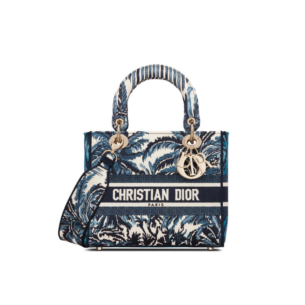 Dior Medium Blue Alms Embroidery Lady D-Lite Bag M0565