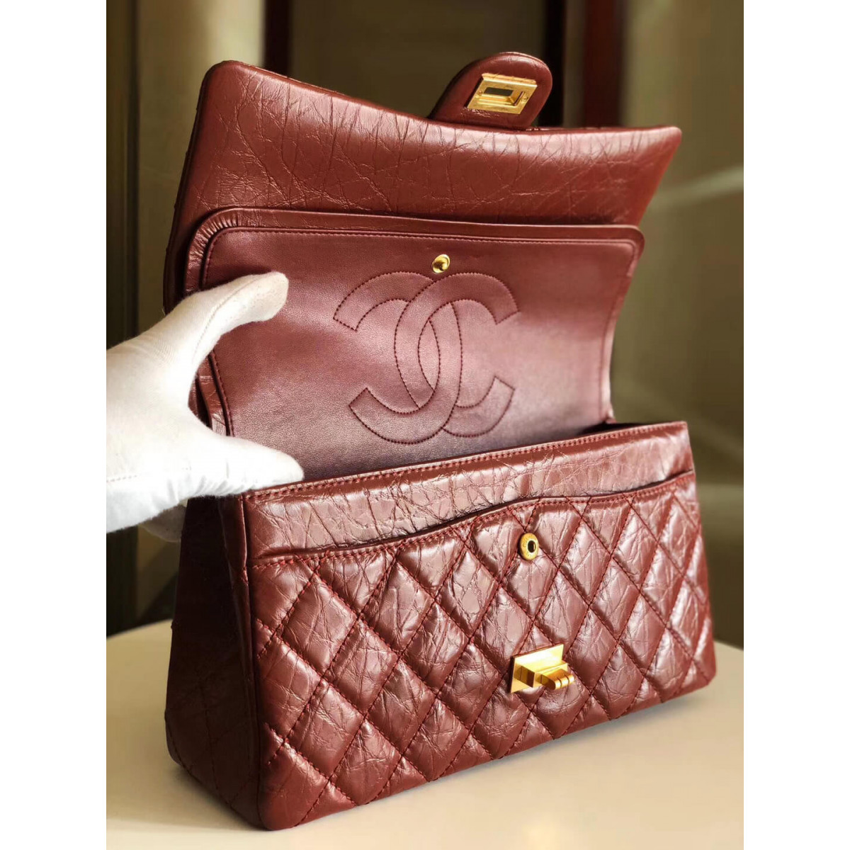 Chanel 2.55 Aged Calfskin Leather Flap Bag A37586