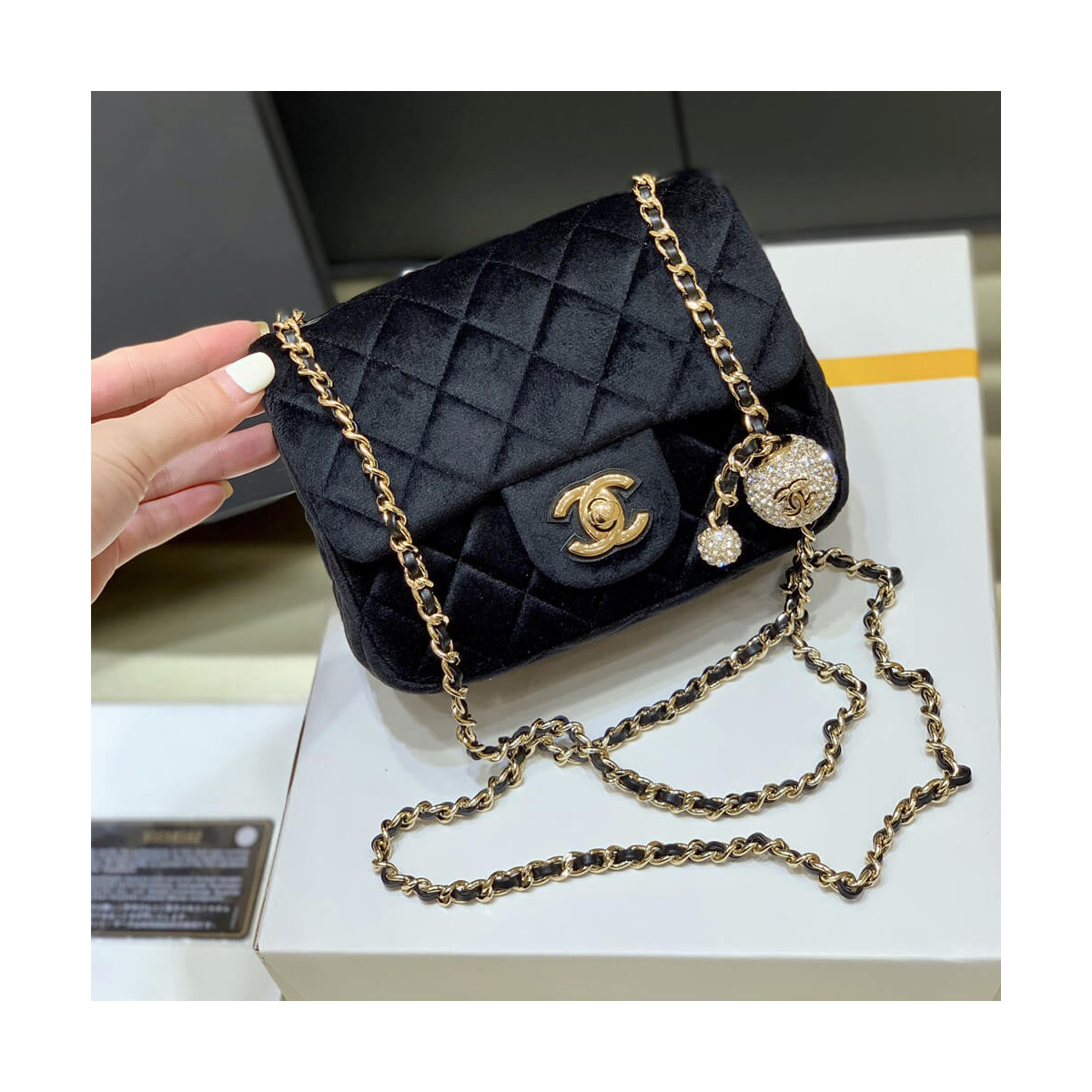 Chanel Velvet with Strass Charm Strap Mini Flap Bag AS1786