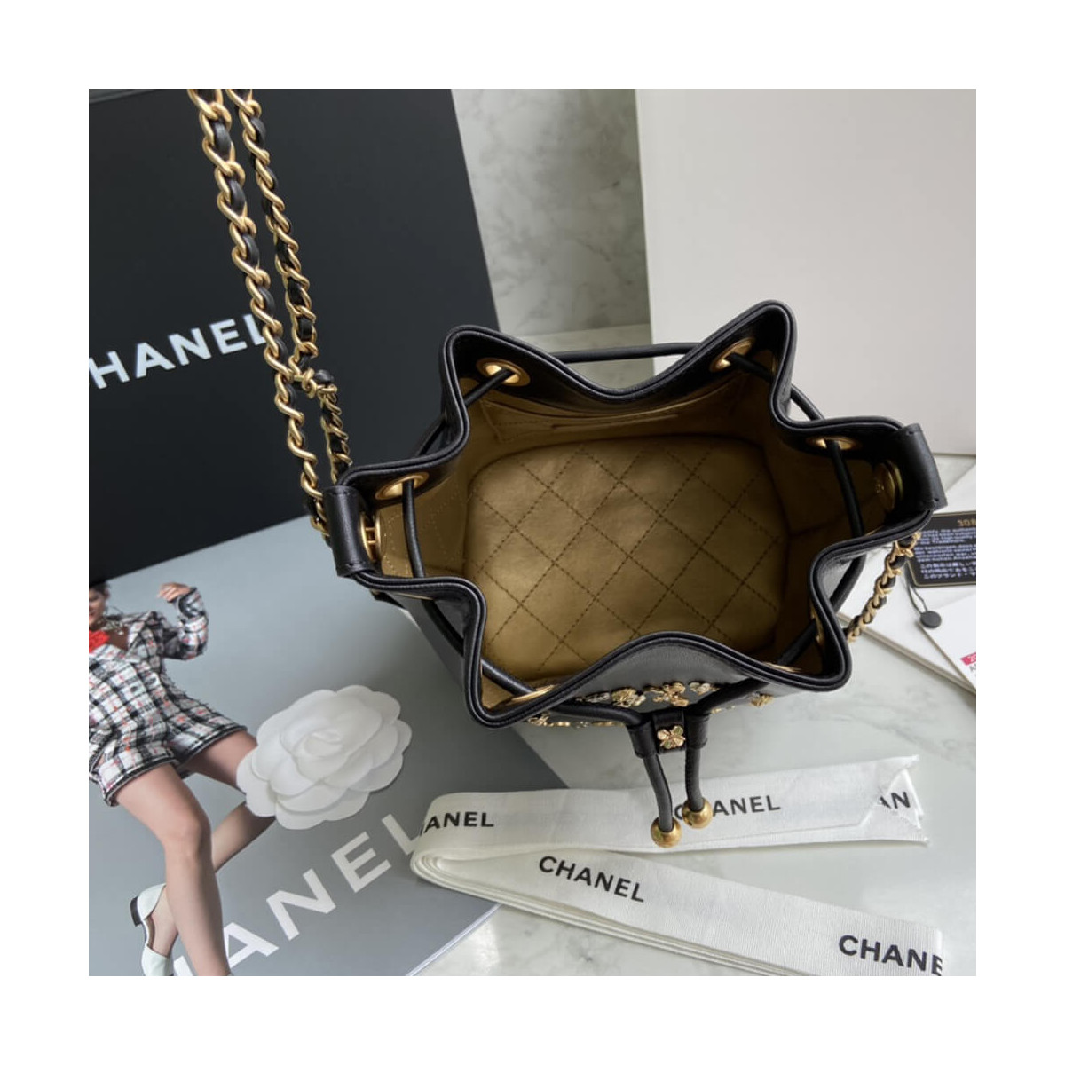 Chanel Studded CC Detail Drawstring Bucket Bag AS1883