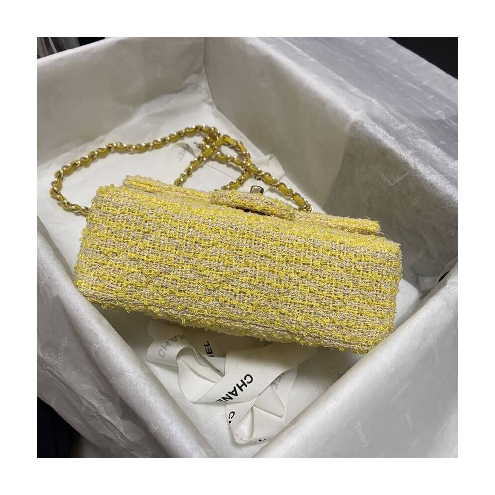 Chanel 20cm Classic Flap Bag in Yellow Tweed 1116