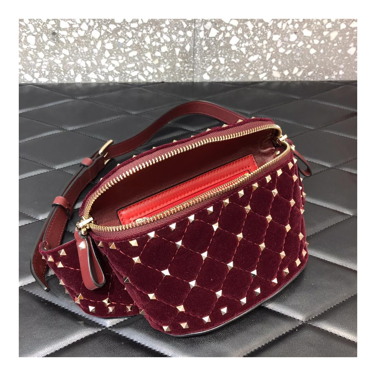 Valentino Garavani Velvet Rockstud Spike Belt Bag 0620R