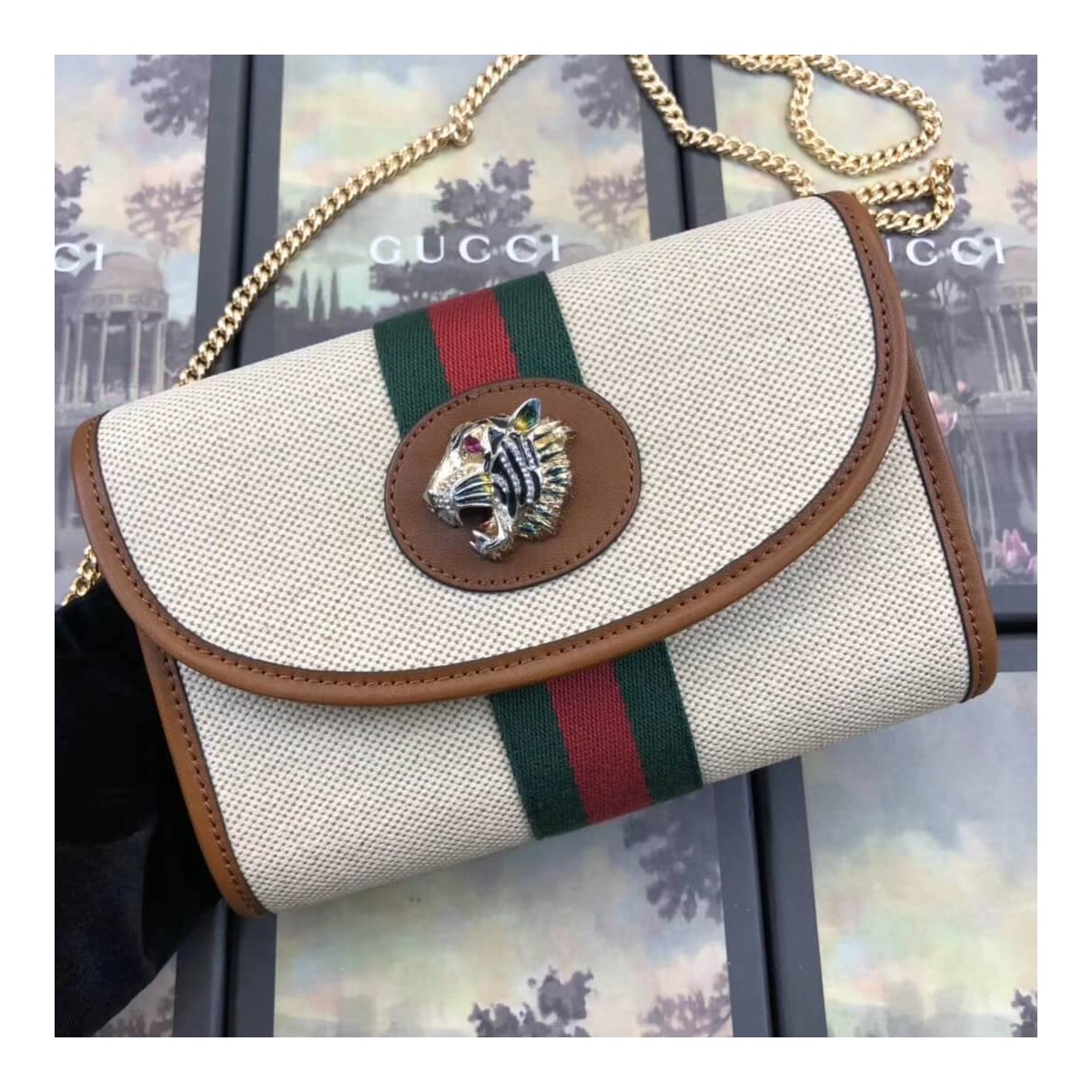 Gucci Vintage Canvas Rajah Mini Bag 573797 Beige