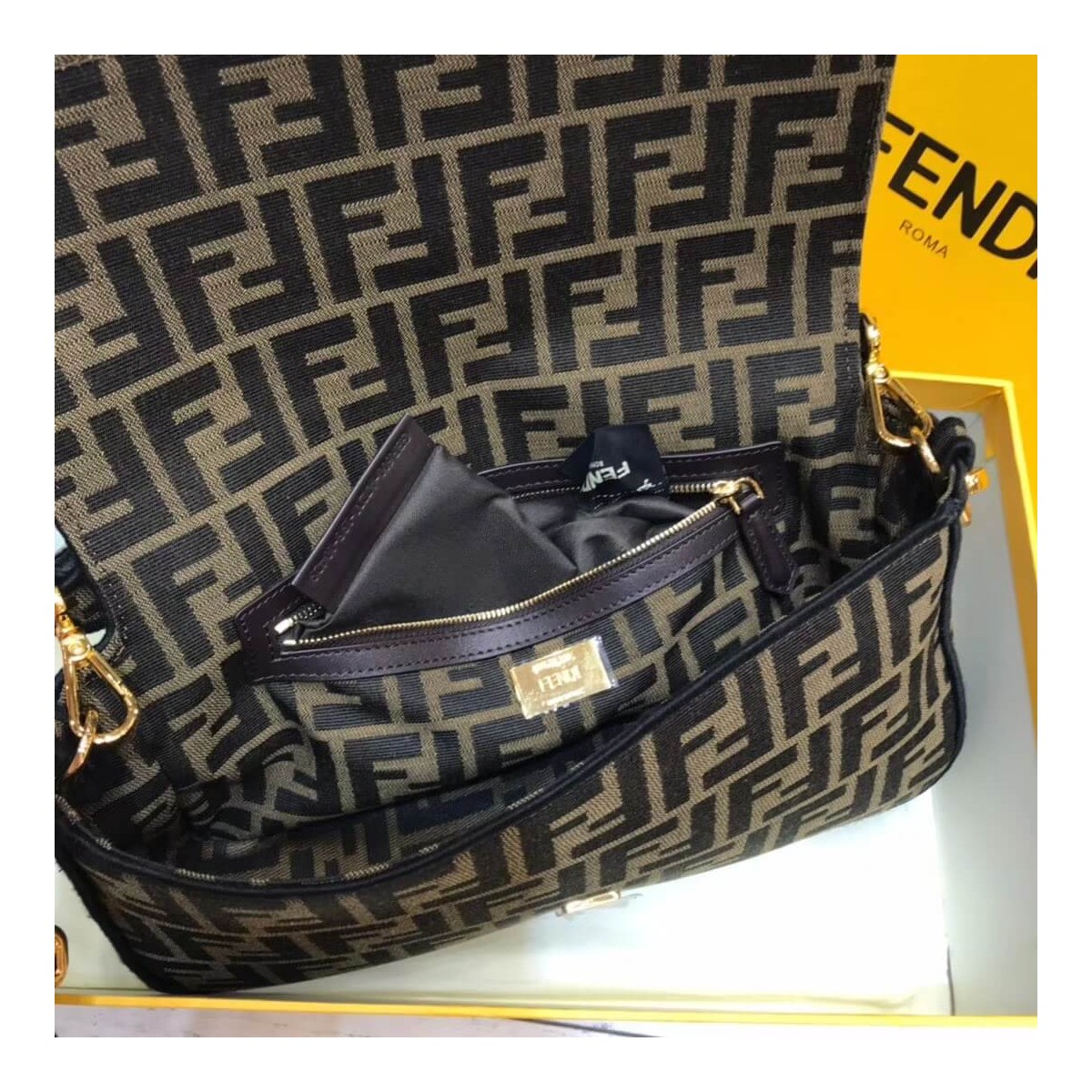 Fendi Brown Fabric Baguette Bag 8BR600