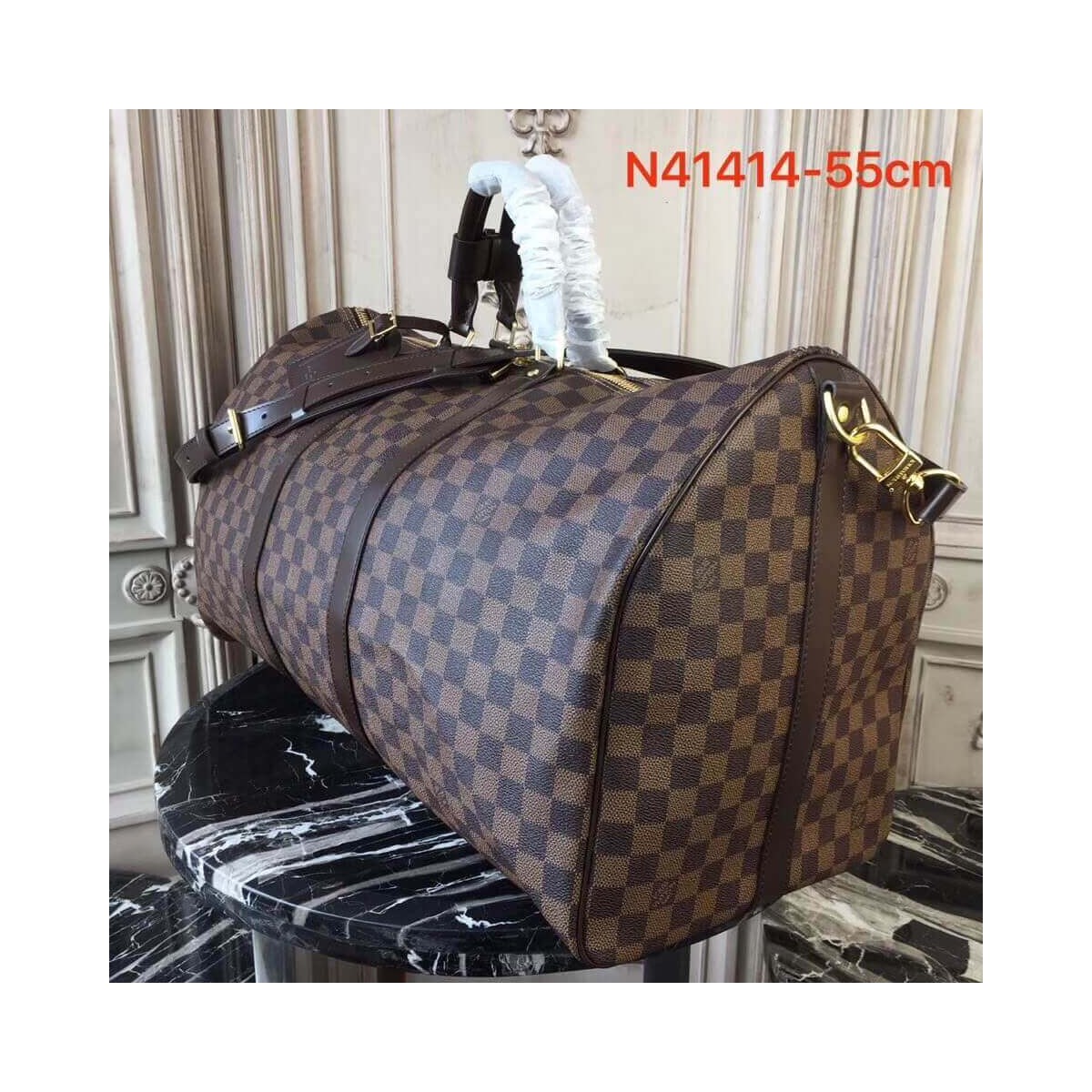 Louis Vuitton Damier Ebene Canvas Keepall Bandouliere 55  N41414