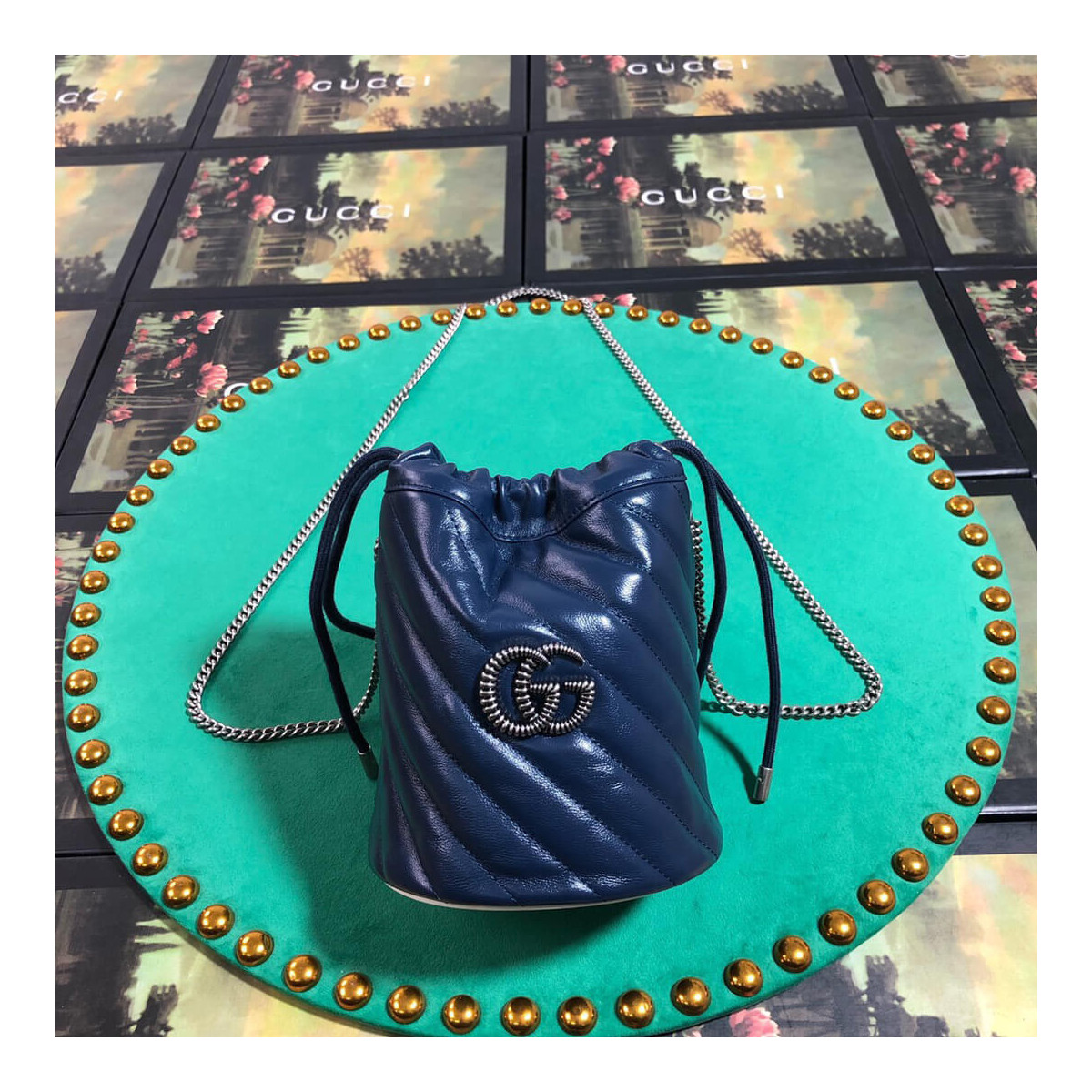 Gucci GG Marmont Mini Bucket Bag 575163 Blue