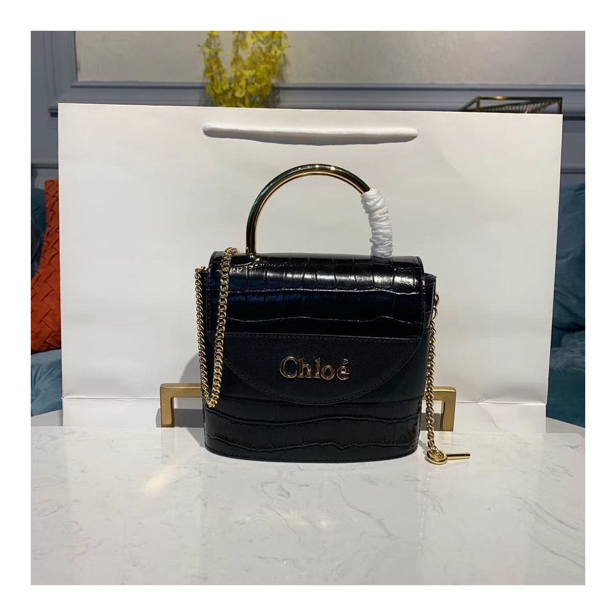 Chloe Small Aby Lock Chain Bag Embossed Croco Effect S1220