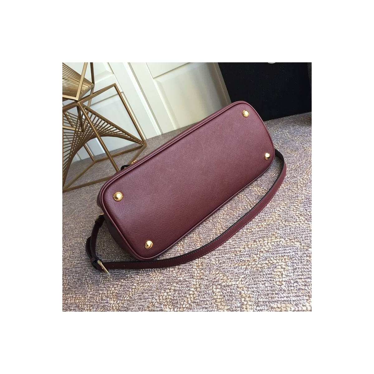 Prada Two-Tone Saffiano Leather Double Bag 1BG775 Burgundy/Grey